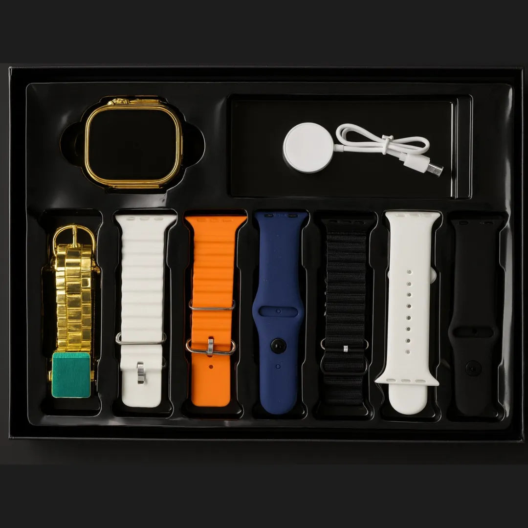 ⌚✨ 7-in-1 Gold Ultra Smartwatch Combo + 7 Straps ✨💛