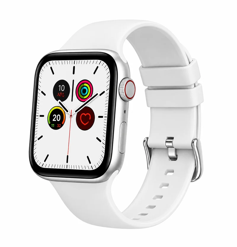 ⌚ Men’s Smart Watch with White Silicone Strap – Modern Silver Square Touchscreen Design