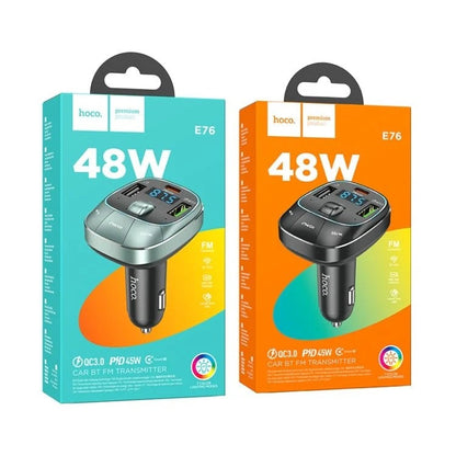 Hoco E76 Product Title  🚗 Hoco E76 Bluetooth FM Transmitter – 48W Fast Car Charger with Dual USB