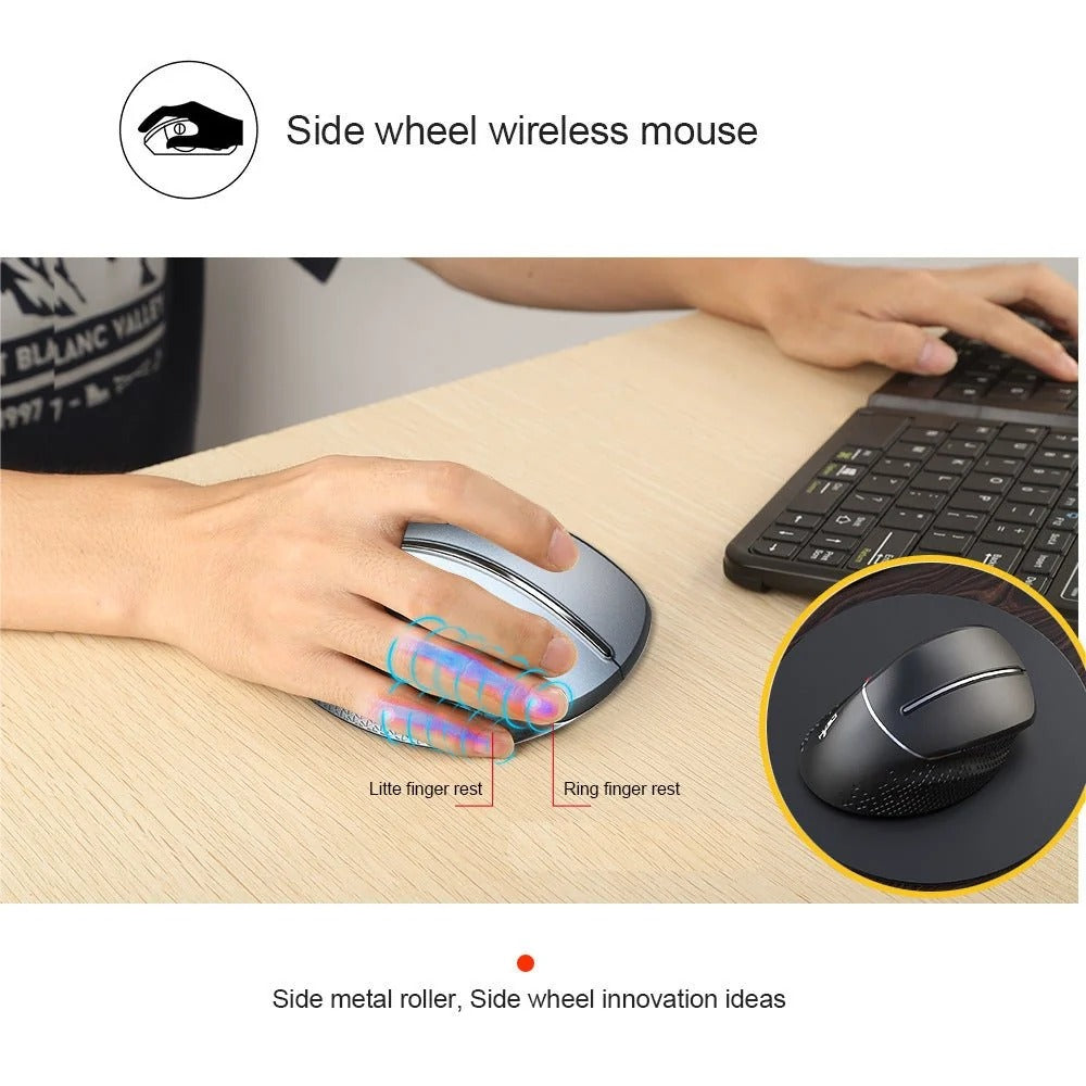 🎯 T32 Wireless Vertical Ergonomic Mouse – 6 Buttons, Side Roller & Adjustable DPI