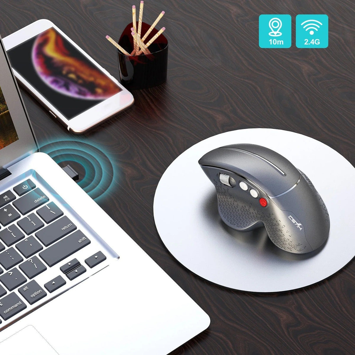 🎯 T32 Wireless Vertical Ergonomic Mouse – 6 Buttons, Side Roller & Adjustable DPI