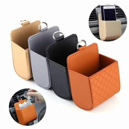 🚗 Car Air Vent Mini Storage Box – Compact Quilted Leather Car Organizer