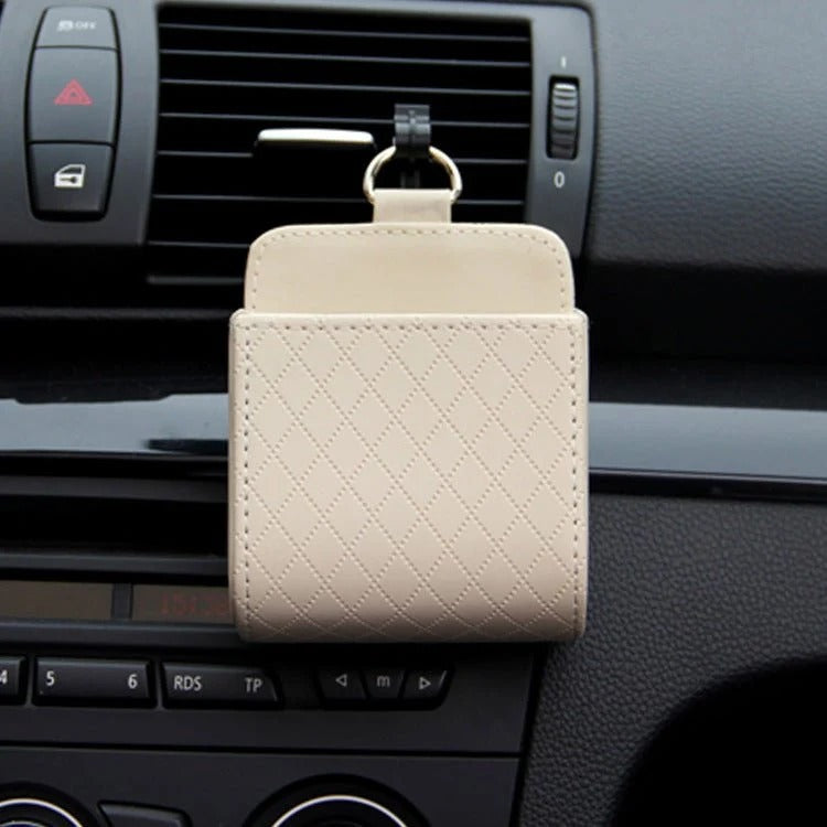🚗 Car Air Vent Mini Storage Box – Compact Quilted Leather Car Organizer