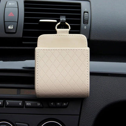 🚗 Car Air Vent Mini Storage Box – Compact Quilted Leather Car Organizer
