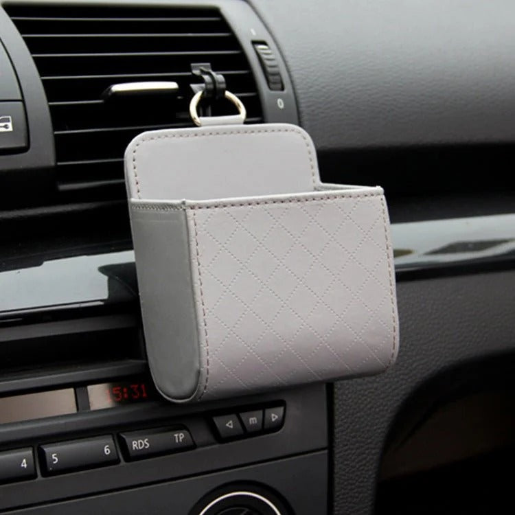 🚗 Car Air Vent Mini Storage Box – Compact Quilted Leather Car Organizer
