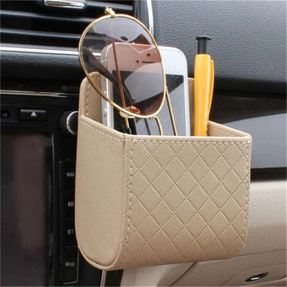 🚗 Car Air Vent Mini Storage Box – Compact Quilted Leather Car Organizer