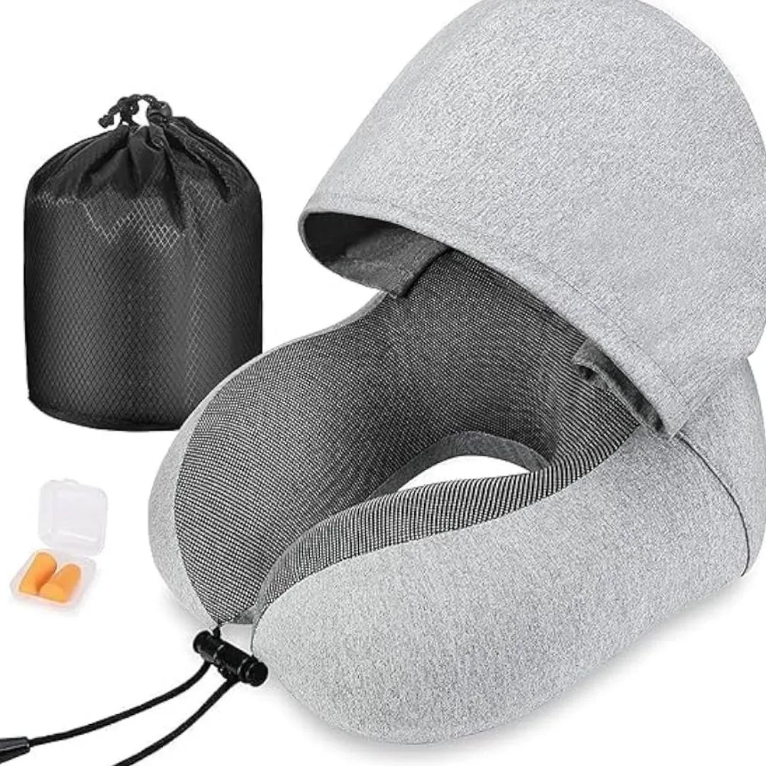 🎧 Bluetooth Travel Neck Pillow with Cap | Memory Foam Airplane Pillow 💤