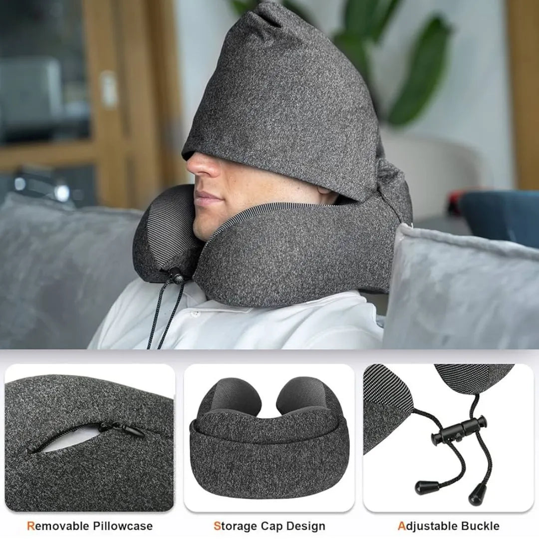 🎧 Bluetooth Travel Neck Pillow with Cap | Memory Foam Airplane Pillow 💤