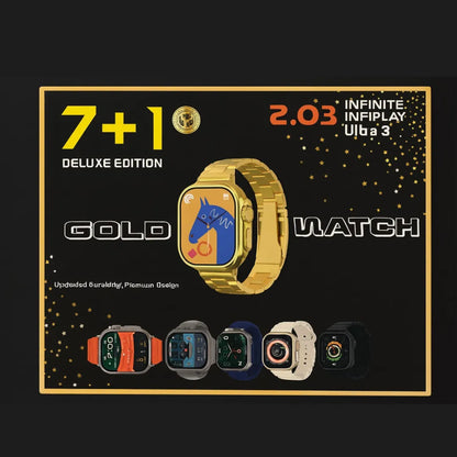 ⌚✨ 7-in-1 Gold Ultra Smartwatch Combo + 7 Straps ✨💛